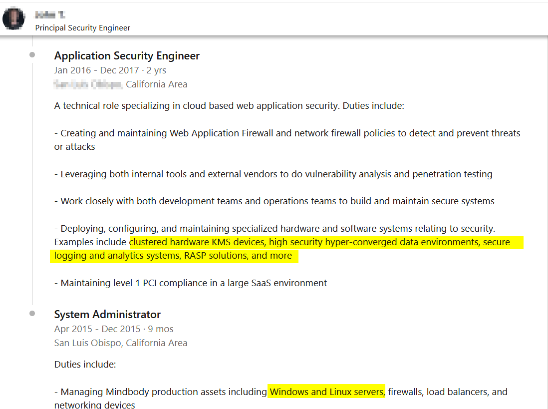 screenshot of details disclosed on job recruitment website