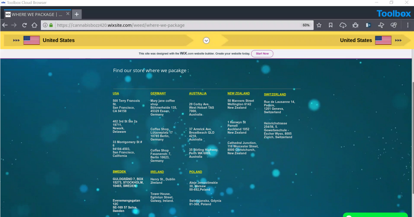 Screenshot of packaging locations used by drug dealing Twitter profile