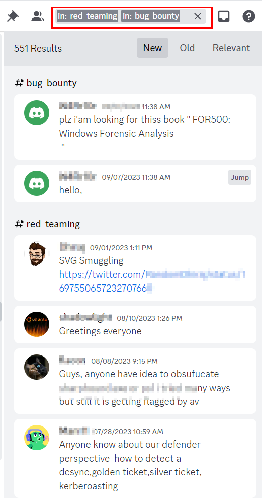 Discord search results for "in: red-teaming" "in: bug bounty"