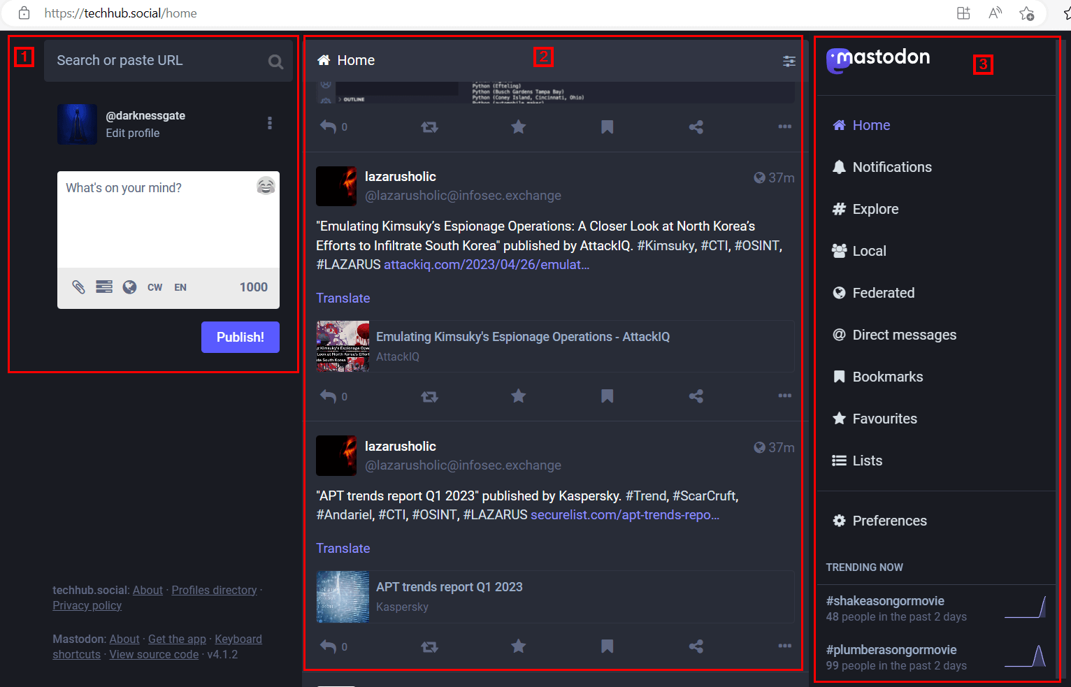 screenshot of Mastodon default user interface