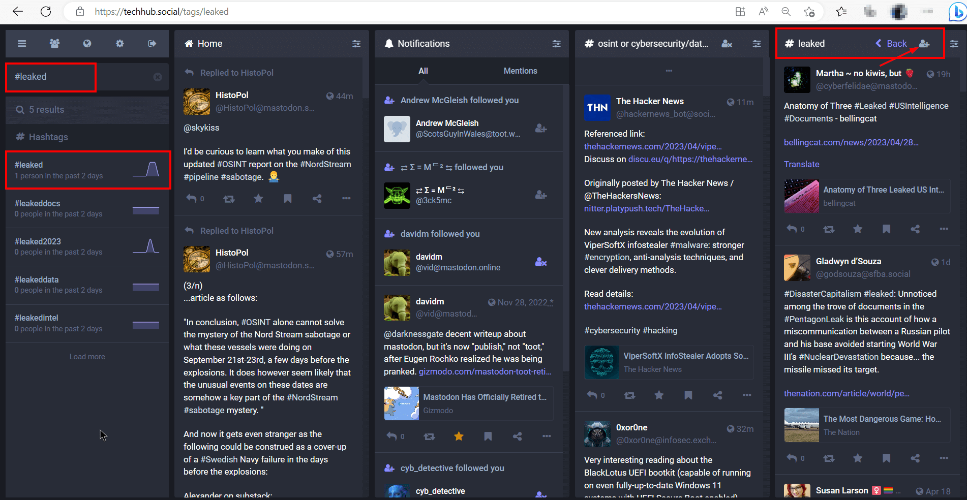 screenshot of hashtag search on Mastodon