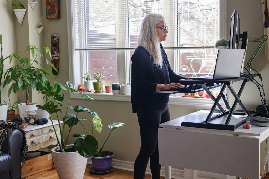 Woman working at standing desk