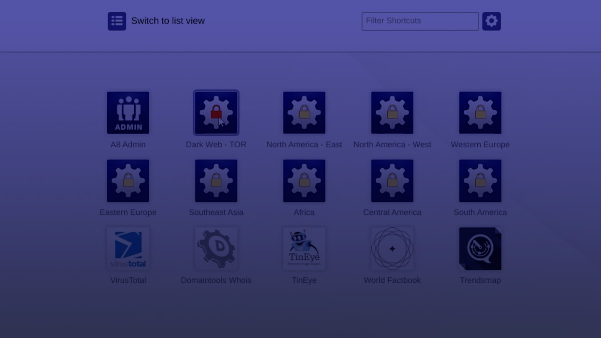 Silo for Research Toolbox launch screen including dark web