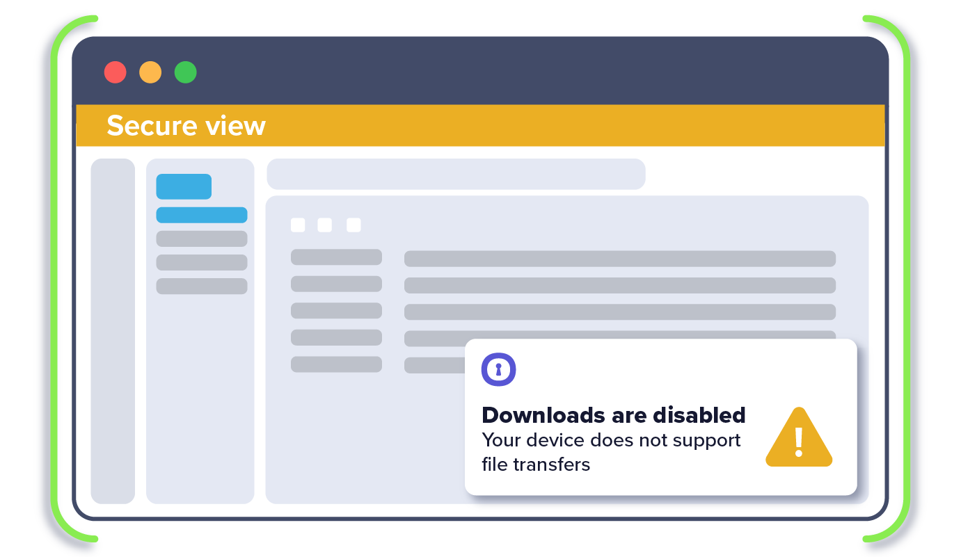 BYOD user is prevented from or allowed certain data actions in the app (e.g., cannot download)