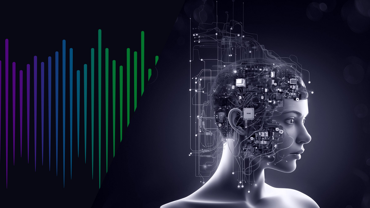 Robotic-AI enveloped human face with brain fading off into wires with NeedleStack logo on left side