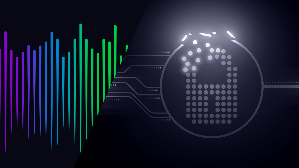 NeedleStack waveform logo with pixelated, padlock outline