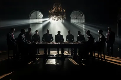 Silhouetted men sitting around table in a dark room representing sanctioned entities to unmask with OSINT