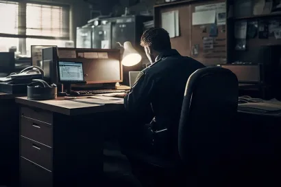 law enforcement officer sitting at desk using OSINT