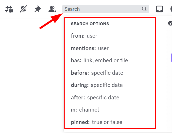 Using the Discord search options