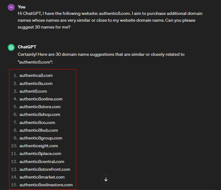 Abusing ChatGPT to suggest domain names for typosquatting
