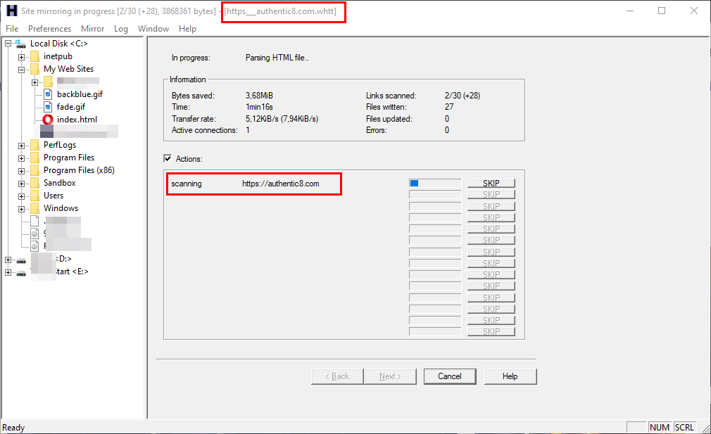 Using HTTrack tool to clone any website